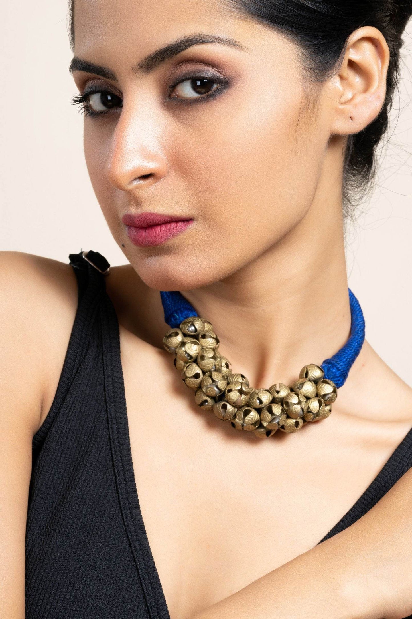 Handmade Golden Brass Ghungroo Necklace, Adjustable Dori, Unique Ghungroo Jewelry for Women - Lookandadorn.com