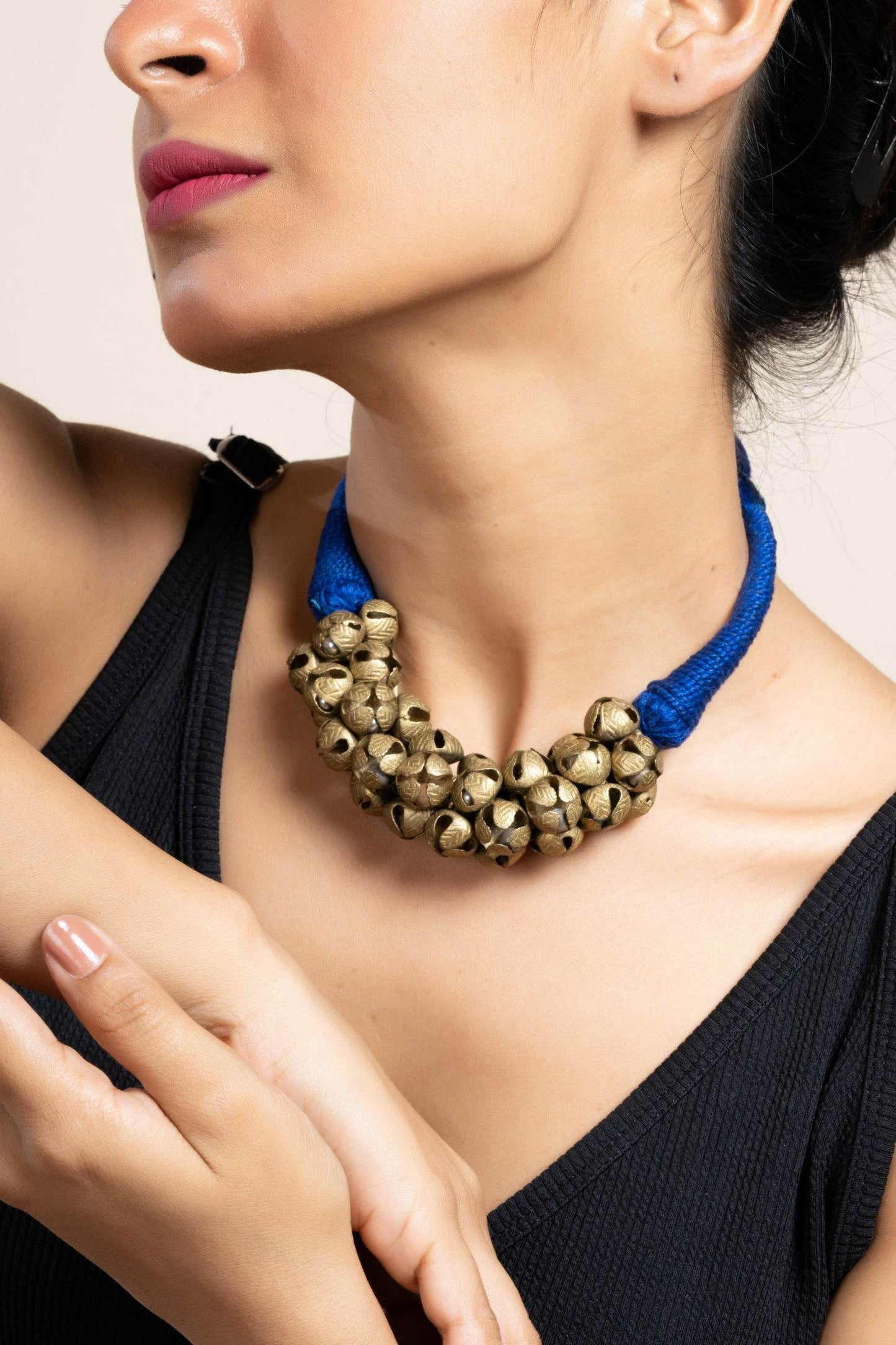 Handmade Golden Brass Ghungroo Necklace, Adjustable Dori, Unique Ghungroo Jewelry for Women - Lookandadorn.com