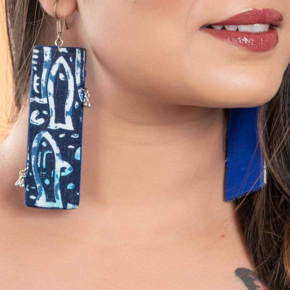 Handmade Indigo Fish Fabric Earrings with Oxidised Silver - Unique Non-Allergic Design for All-Day Wear - Lookandadorn.com