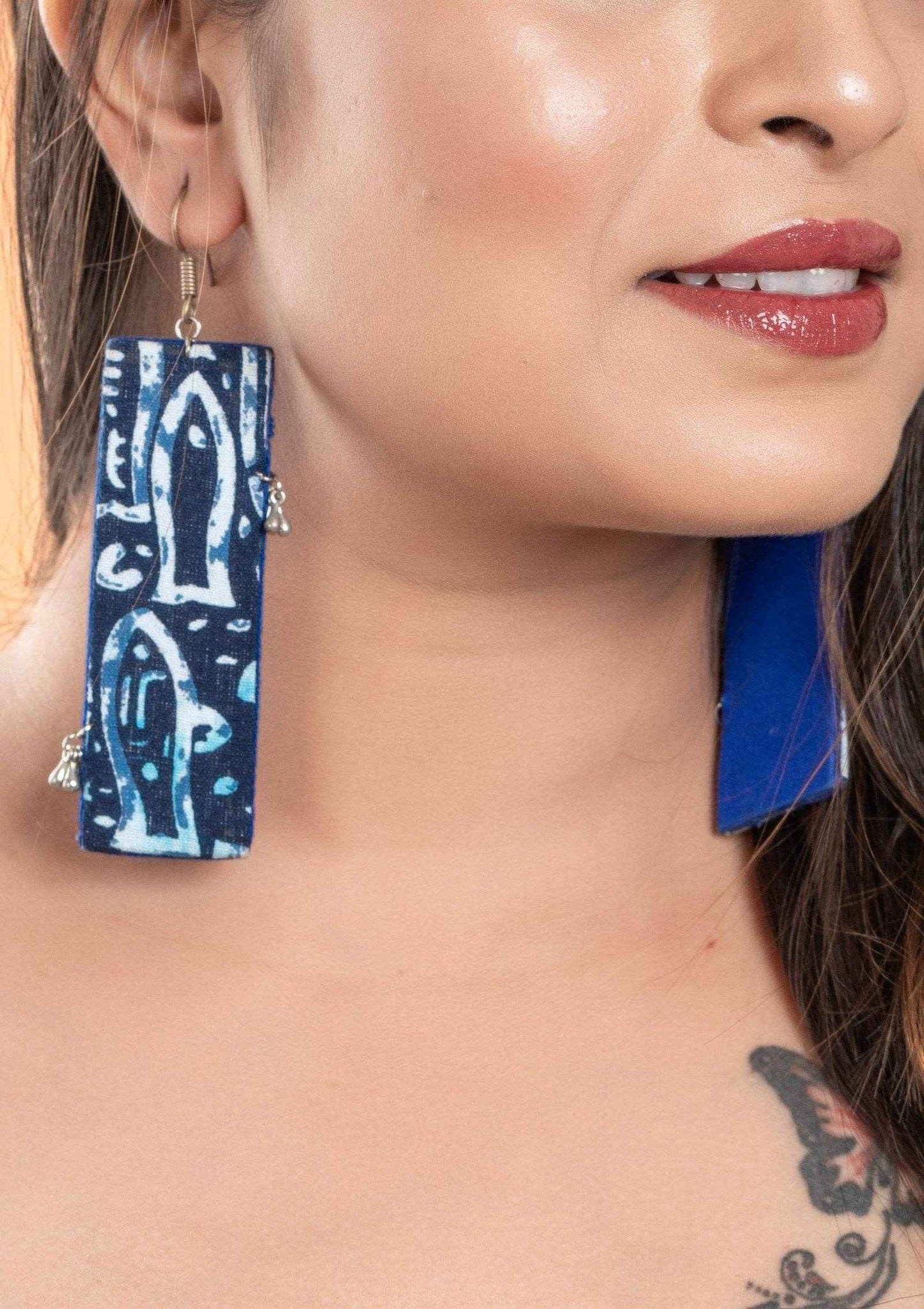 Handmade Indigo Fish Fabric Earrings with Oxidised Silver - Unique Non-Allergic Design for All-Day Wear - Lookandadorn.com