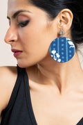 Handmade Indigo Floral Fabric with German Silver Leaf Stud Earrings- Unique & Non-Allergic Design - Lookandadorn.com