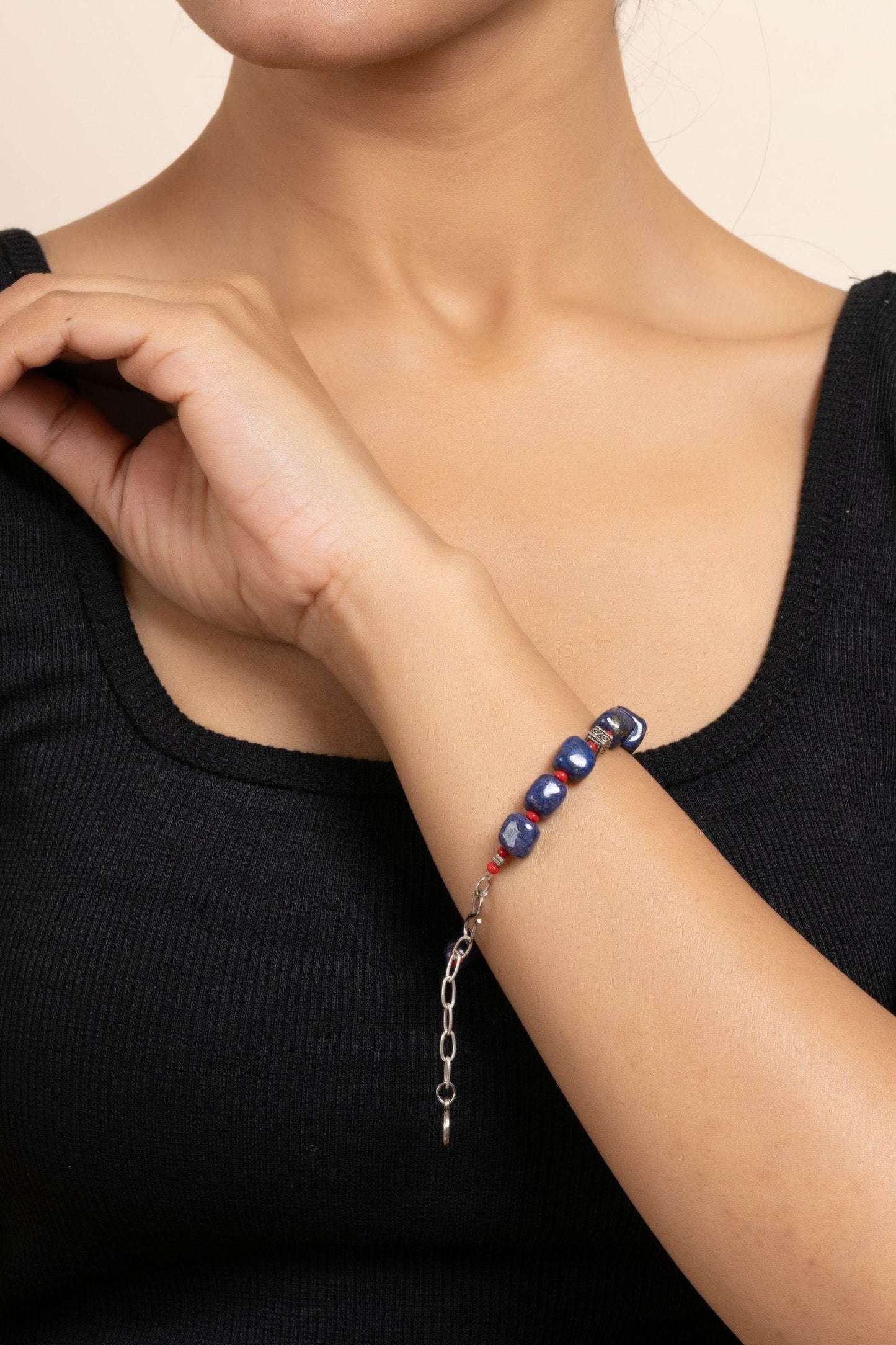 Handmade Lapis Lazuli Bracelet with Adjustable Chain – Unique Semi Precious Stone Jewelry - Lookandadorn.com