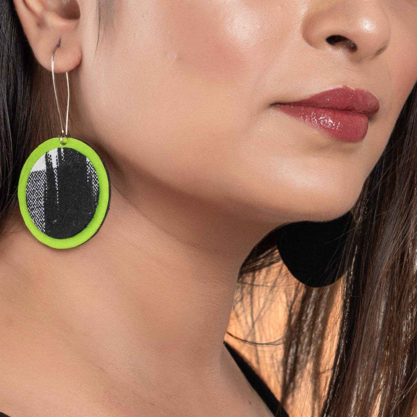 Handmade Lightweight Black Green Ikkat Fabric Jewelry Dangle Earrings, Non-Allergic - Lookandadorn.com