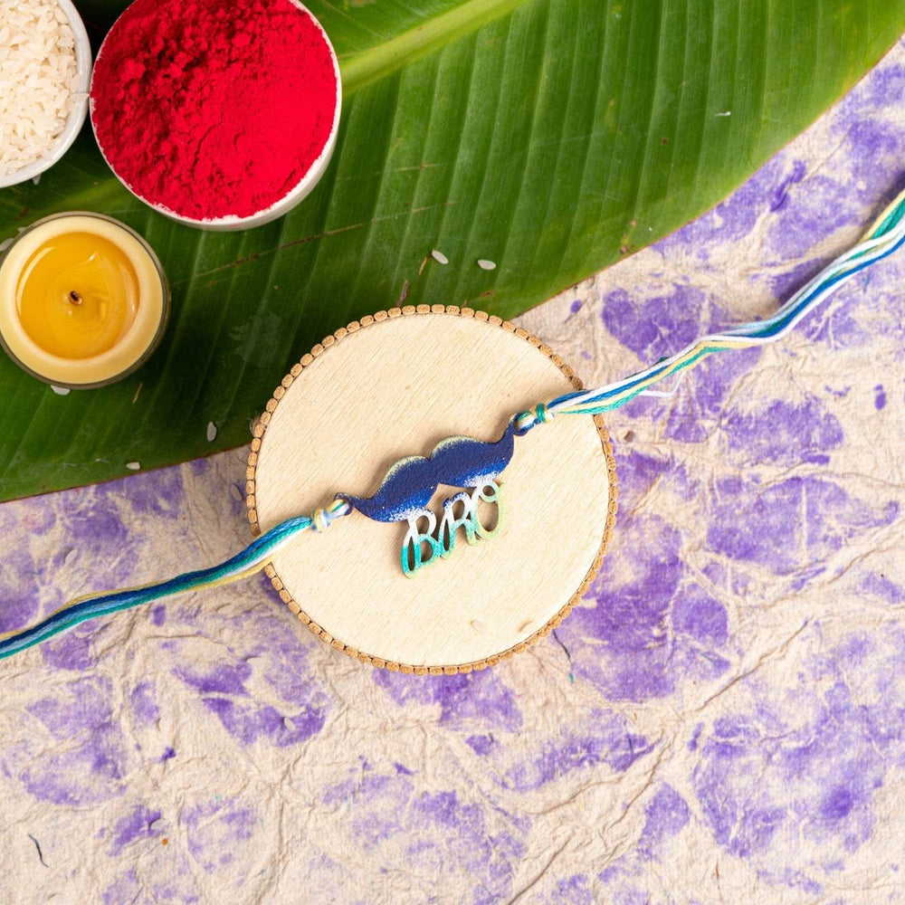 Handpainted Designer Moustache Bro Rakhi Set with Roli Chawal, Unique Gift for Brother - Lookandadorn.com