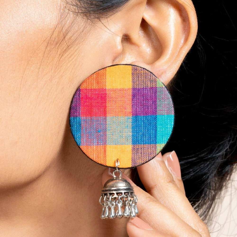 Handmade Multicolor Fabric Jhumka Earrings in German Silver - Unique, Elegant, Non-Allergic Design - Lookandadorn.com