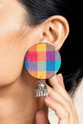 Handmade Multicolor Fabric Jhumka Earrings in German Silver - Unique, Elegant, Non-Allergic Design - Lookandadorn.com