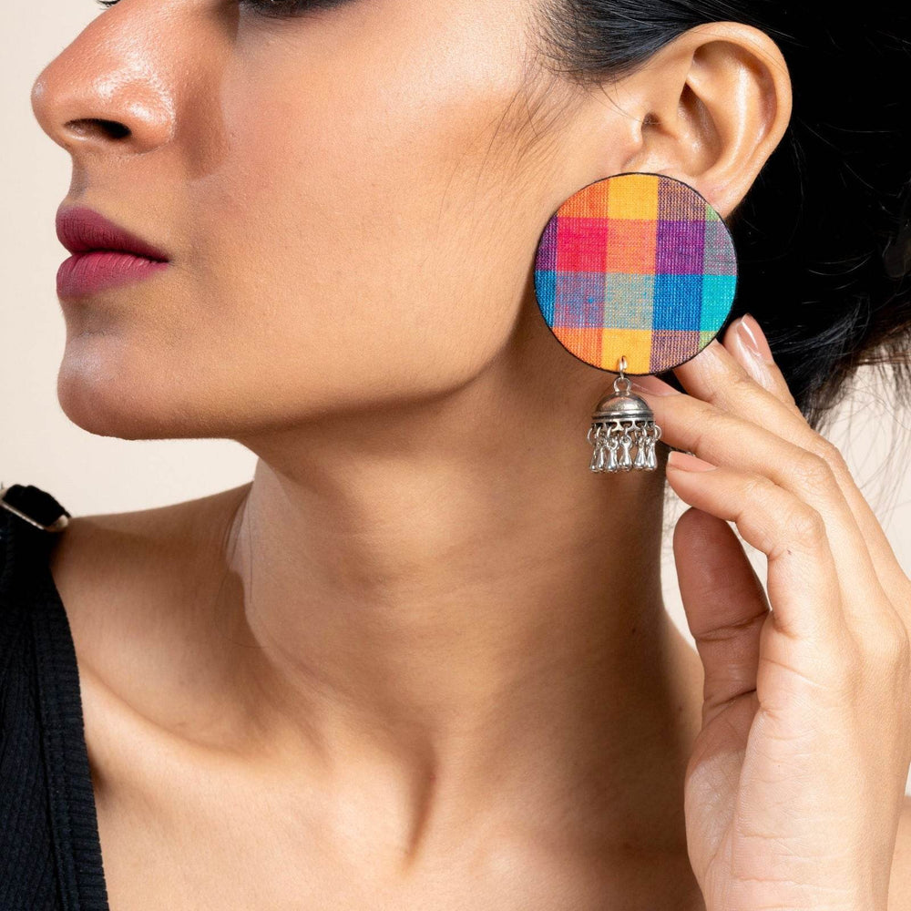 Handmade Multicolor Fabric Jhumka Earrings in German Silver - Unique, Elegant, Non-Allergic Design - Lookandadorn.com