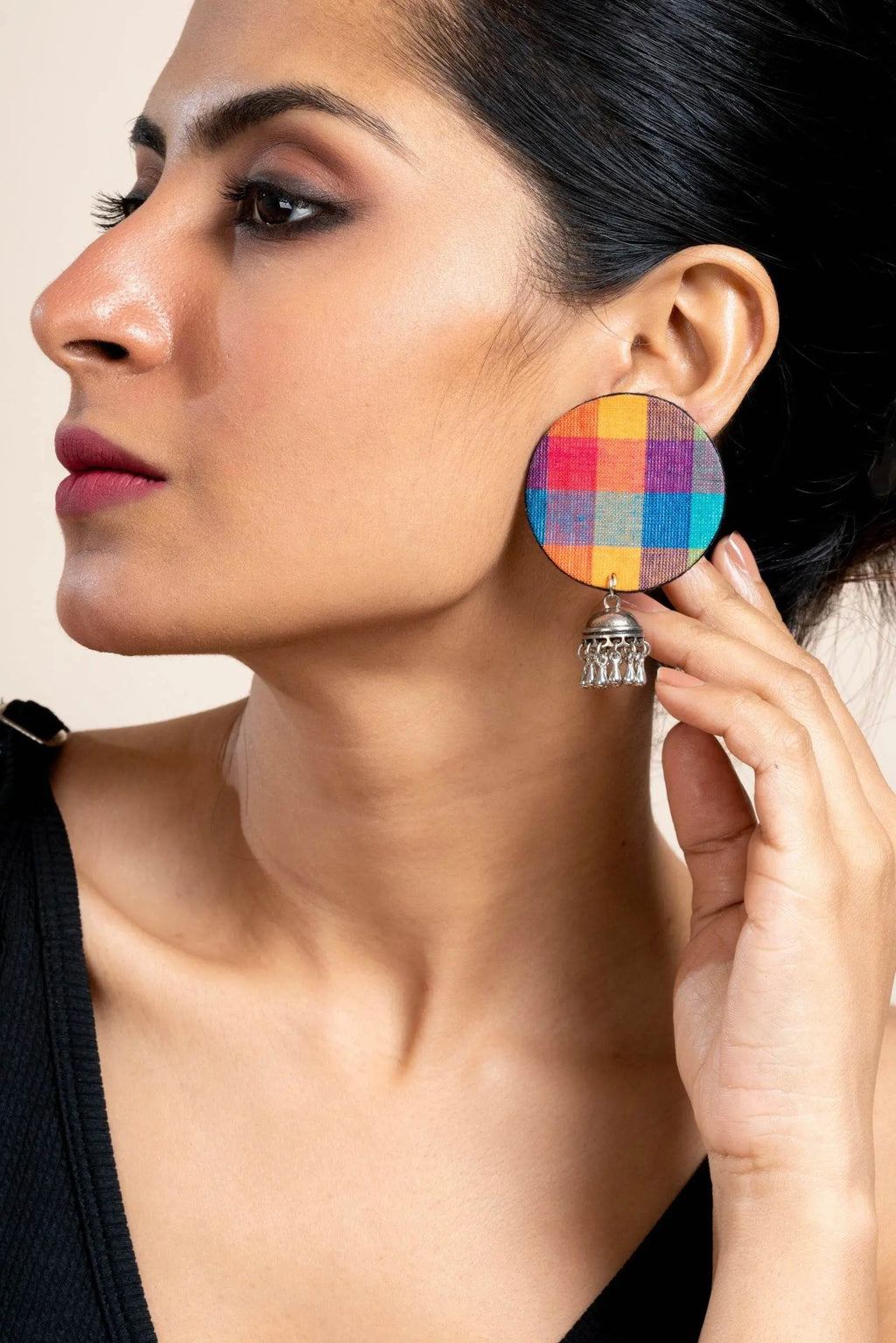Handmade Multicolor Fabric Jhumka Earrings in German Silver - Unique, Elegant, Non-Allergic Design - Lookandadorn.com