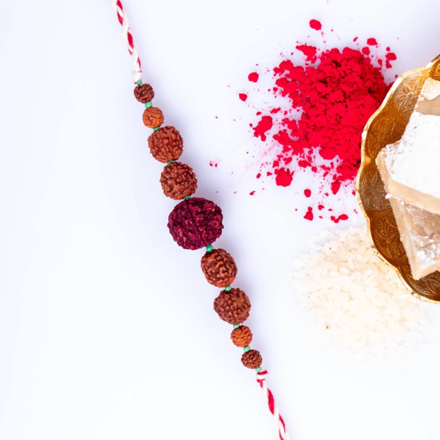 Handmade Naba Rudraksh Rakhi Set with Roli & Chawal - Unique Designer Gift for Brother - Lookandadorn.com