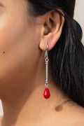 Handmade German Silver Dangler with Red Crystal Drop Earrings