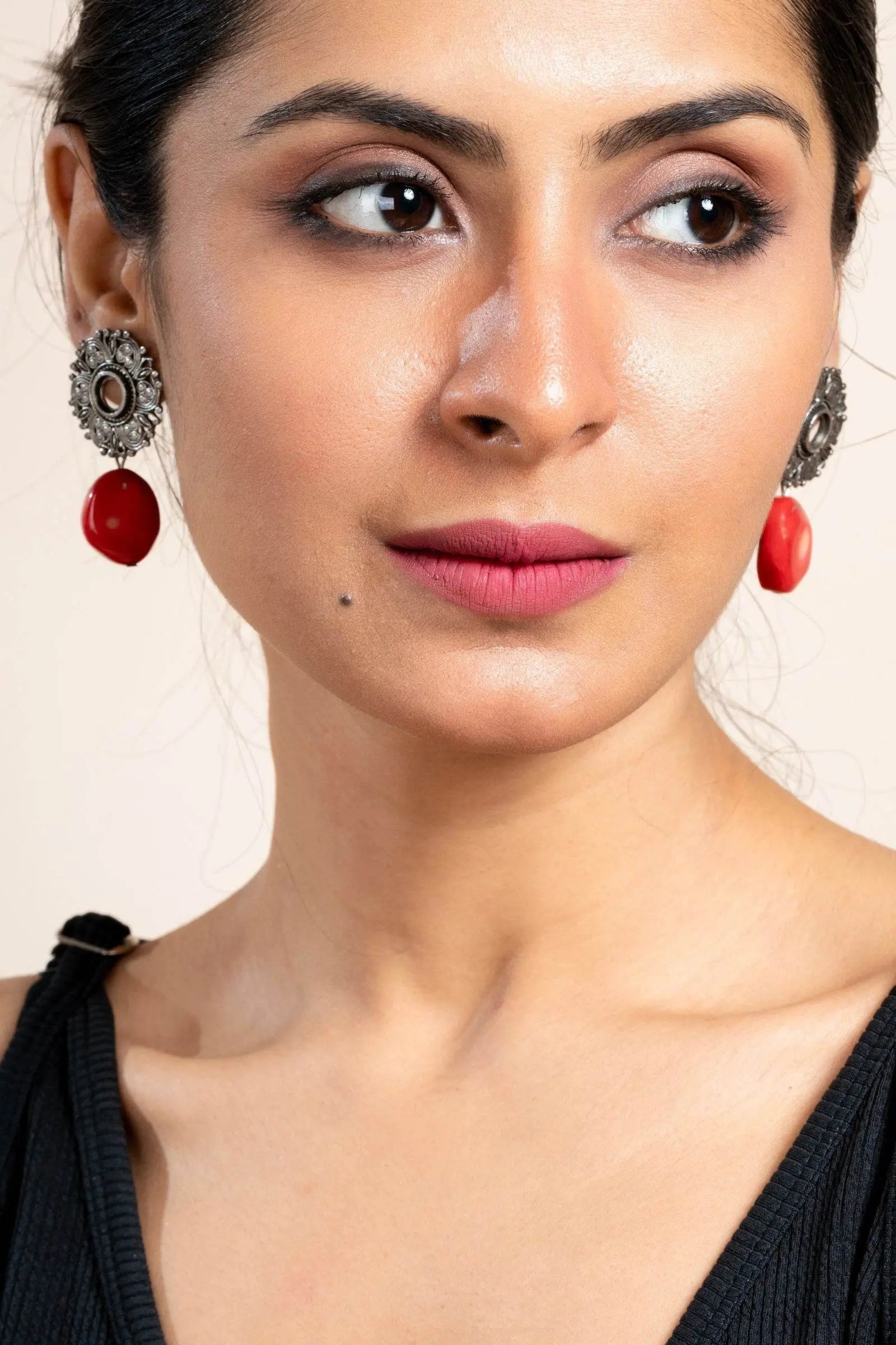 Handmade Red Coral with German Silver Floral Stud Earrings for All Occassions - Lookandadorn.com
