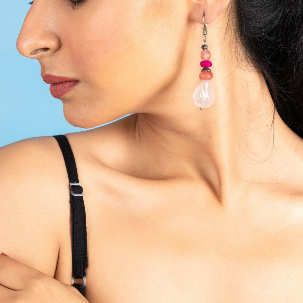Handmade Semi-Precious Rose Quartz and Peach Pink Jade Leaf Earrings for Elegant Style - Lookandadorn.com