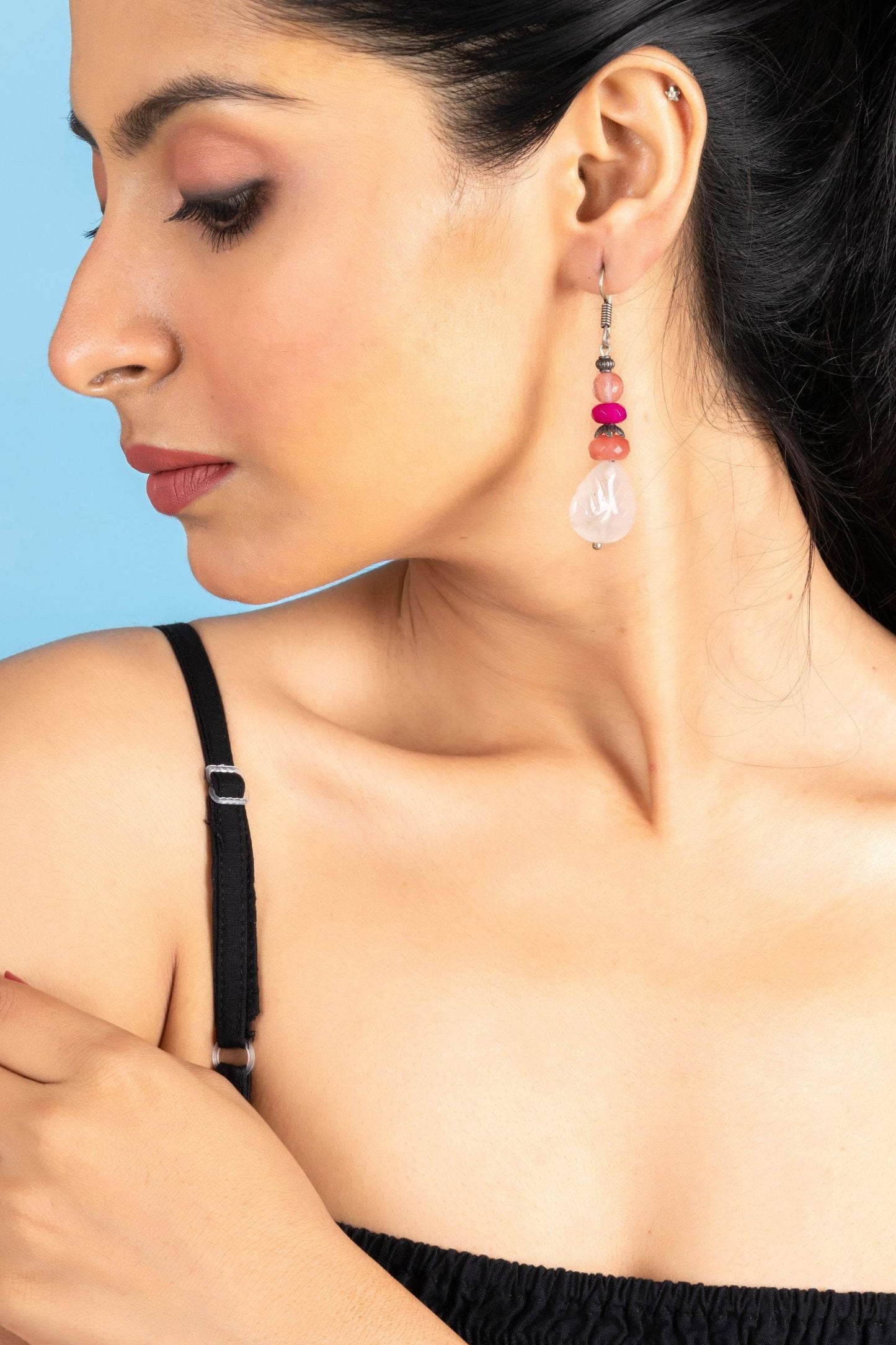 Handmade Semi-Precious Rose Quartz and Peach Pink Jade Leaf Earrings for Elegant Style - Lookandadorn.com
