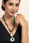 Handcrafted Semi Precious Brown Green Agate Onyx Stone Necklace with Matching Earrings Jewelry Set - Lookandadorn.com