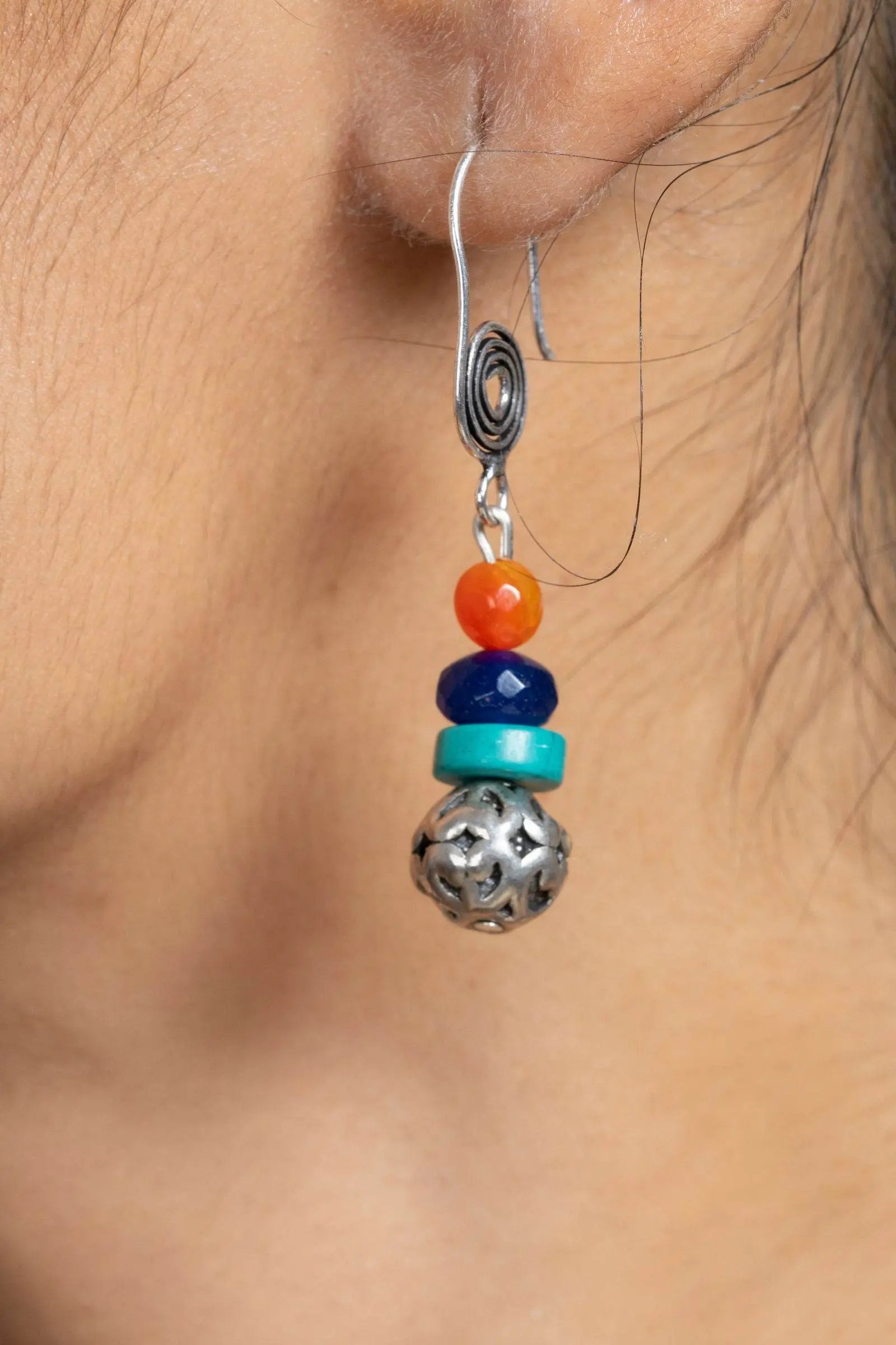 Handmade Semi Precious Turquoise Blue Red Tibetan Necklace Set with Matching Earrings and Adjustable Dori - Lookandadorn.com