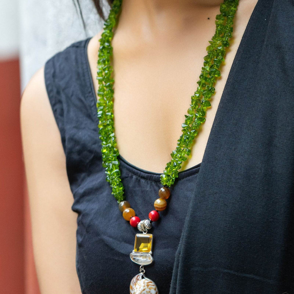 Handmade Semi precious Stone Pendant with Green Red Stone Necklace with Earrings Jewelry Set - Lookandadorn.com