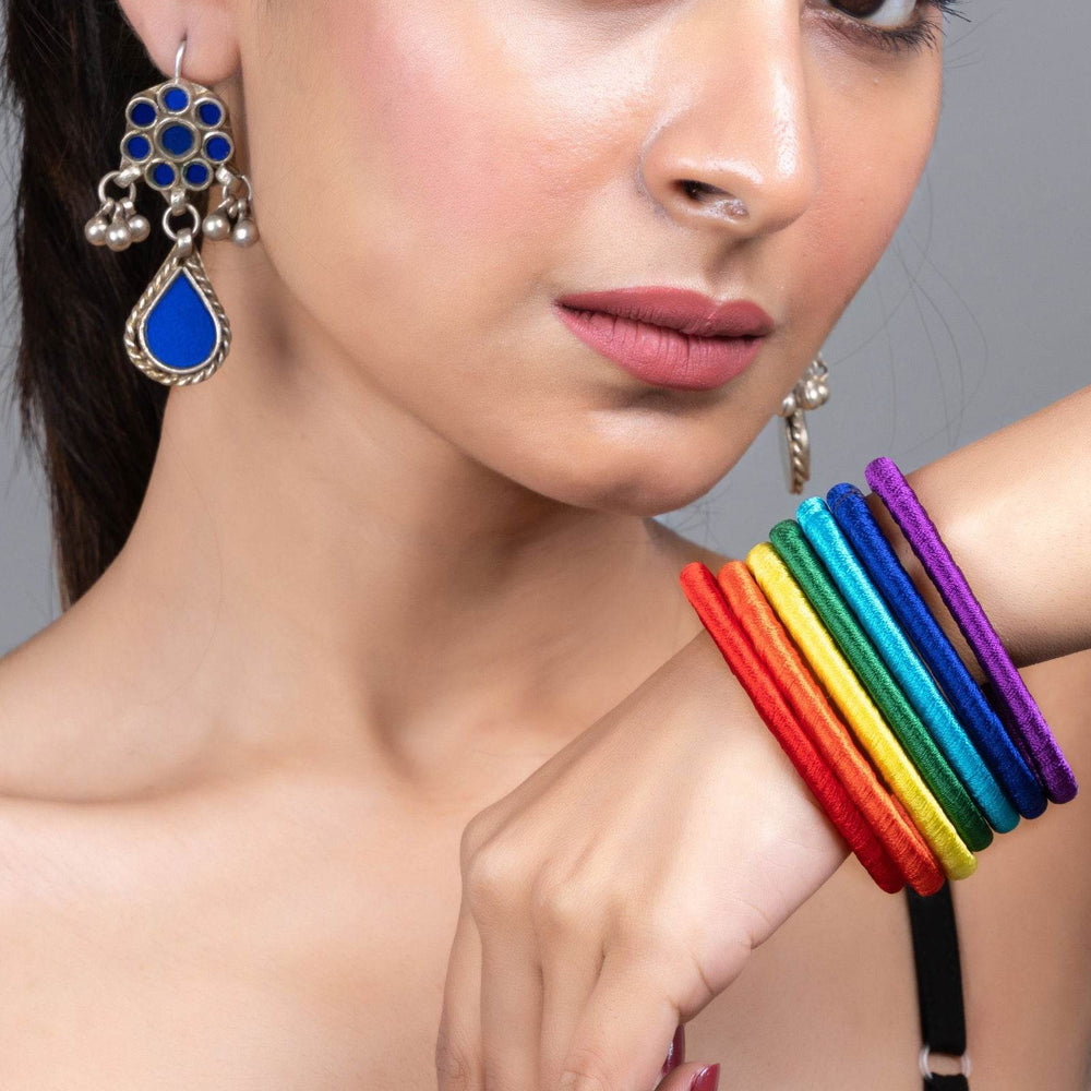 Handmade Set of 7 Colorful Silk Thread Rainbow Bangles - Unique, Vibrant Accessories - Lookandadorn.com