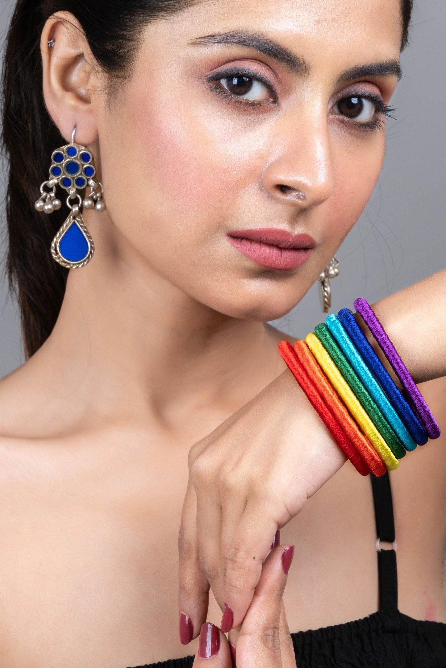 Handmade Set of 7 Colorful Silk Thread Rainbow Bangles - Unique, Vibrant Accessories - Lookandadorn.com