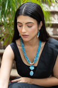 Handmade Shades of Blue Semi Precious Agate Stone Chips Necklace and Earrings Jewelry Set - Lookandadorn.com