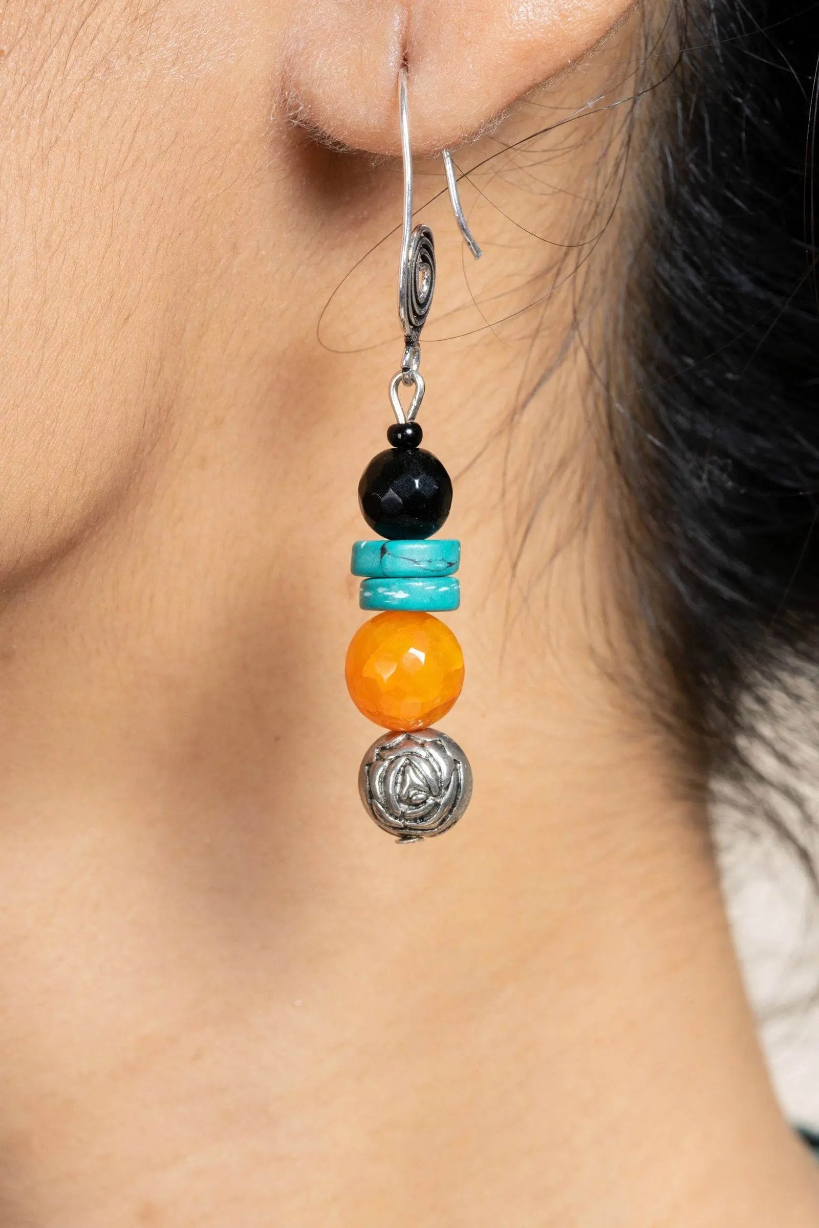 Handmade Turquoise Drop Blue Orange Tibetan Necklace with Matching Earrings Jewelry Set - Lookandadorn.com