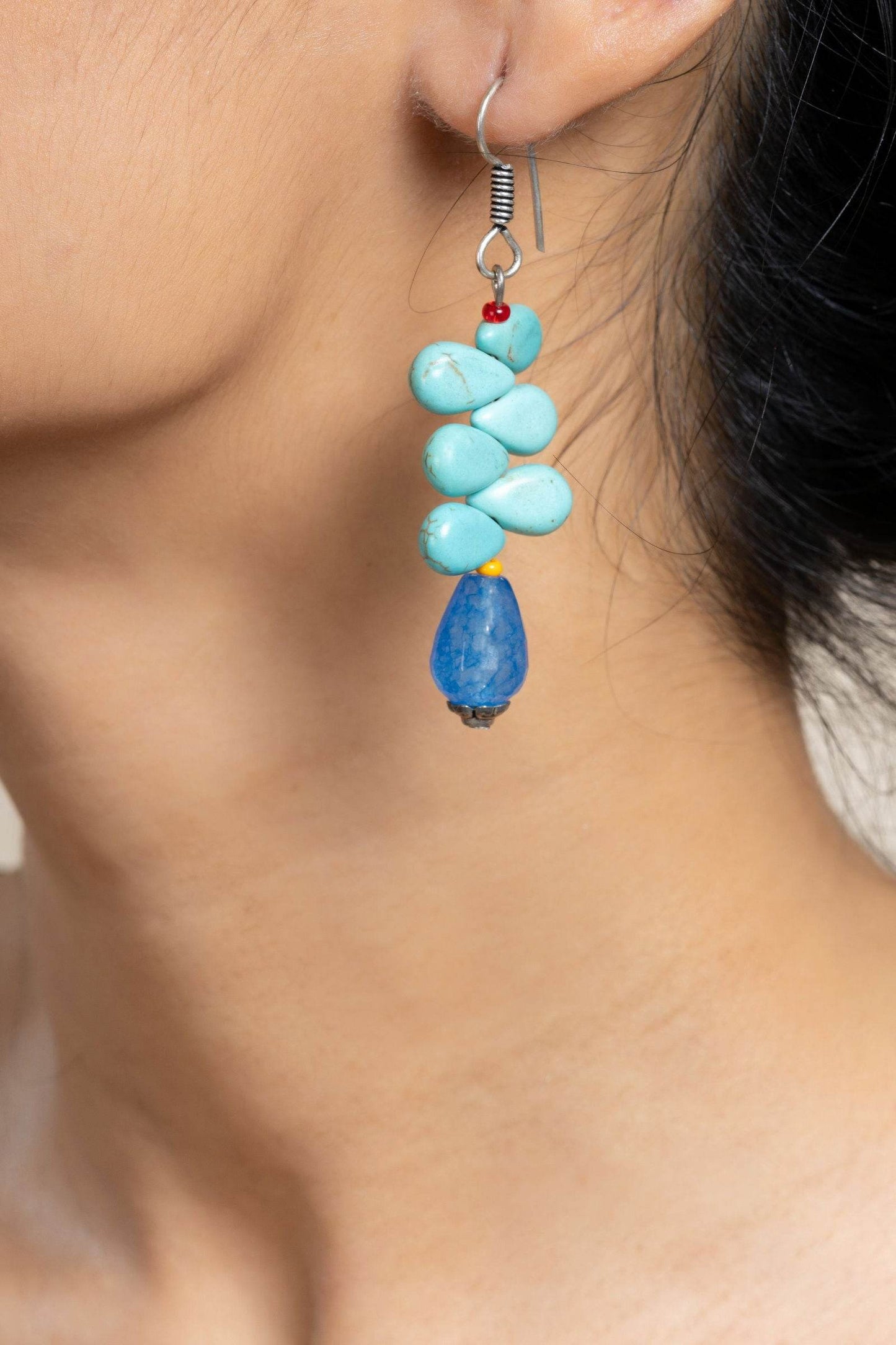 Handmade Turquoise Onyx Drop Earrings with Unique Semi-Precious Gemstones for Women - Lookandadorn.com