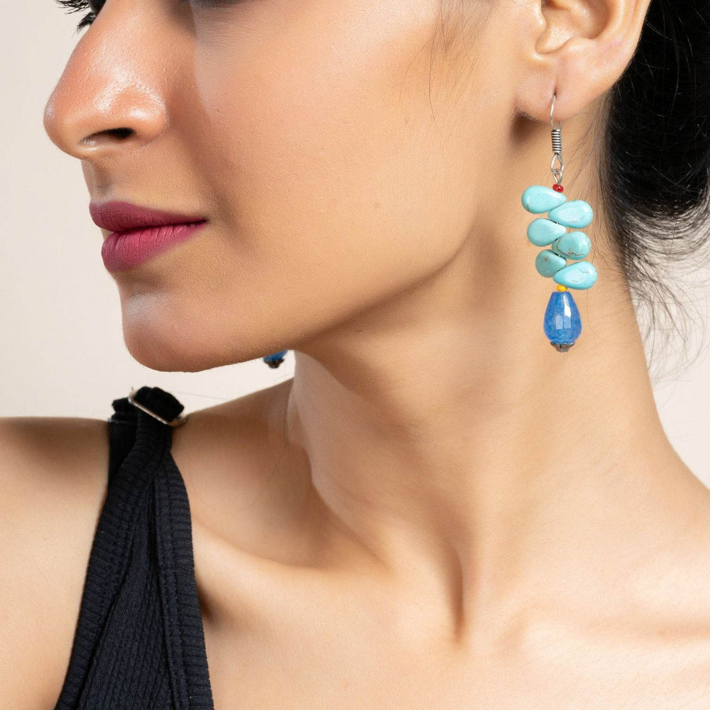 Handmade Turquoise Onyx Drop Earrings with Unique Semi-Precious Gemstones for Women - Lookandadorn.com