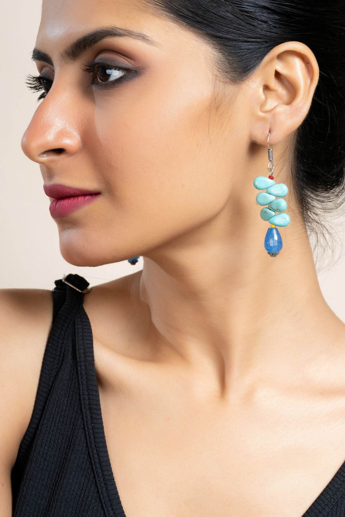 Handmade Turquoise Onyx Drop Earrings with Unique Semi-Precious Gemstones for Women - Lookandadorn.com
