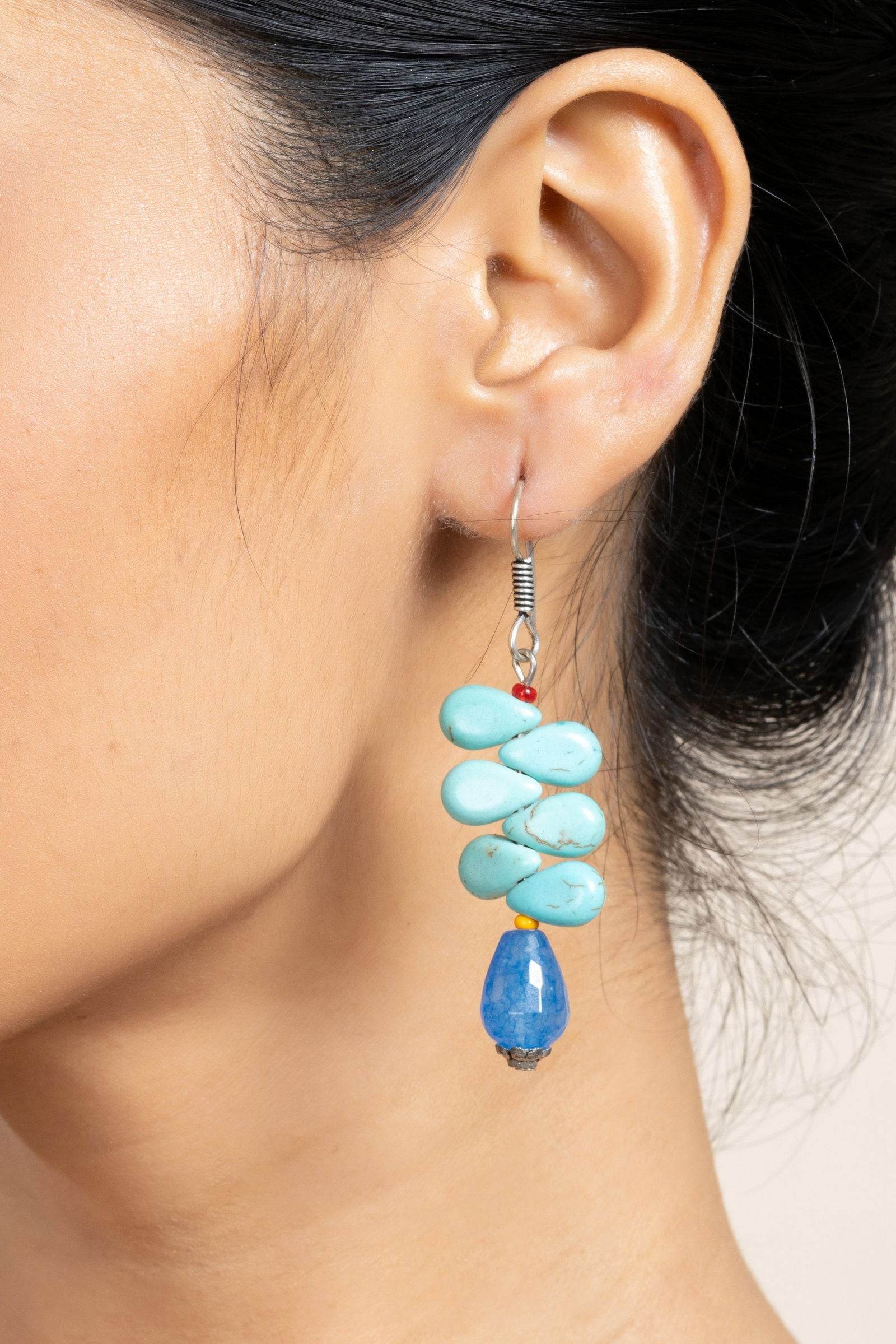 Handmade Turquoise Onyx Drop Earrings with Unique Semi-Precious Gemstones for Women - Lookandadorn.com