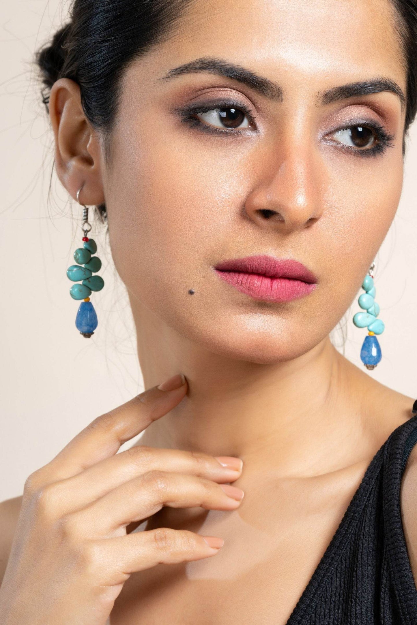 Handmade Turquoise Onyx Drop Earrings with Unique Semi-Precious Gemstones for Women - Lookandadorn.com
