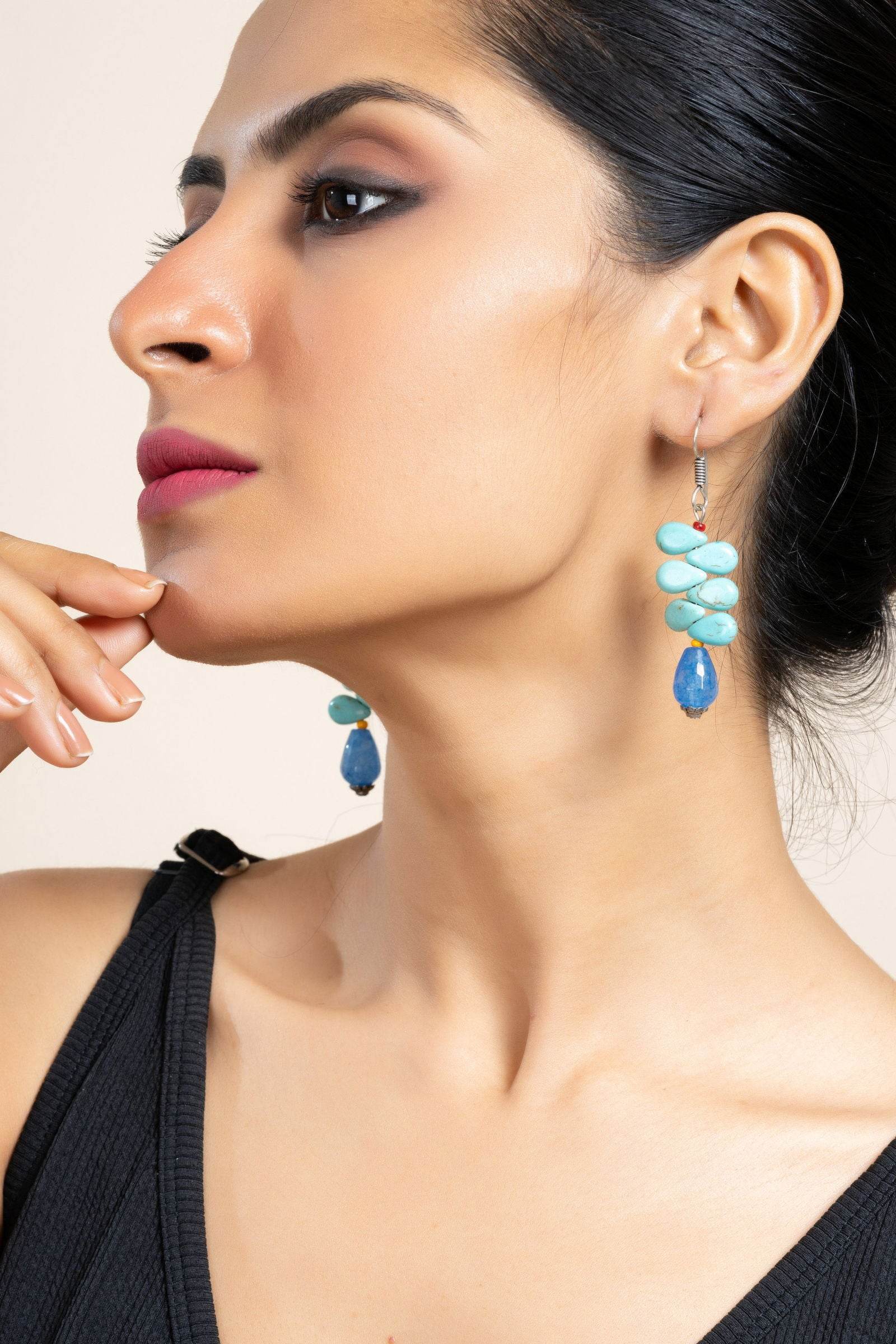 Handmade Turquoise Onyx Drop Earrings with Unique Semi-Precious Gemstones for Women - Lookandadorn.com