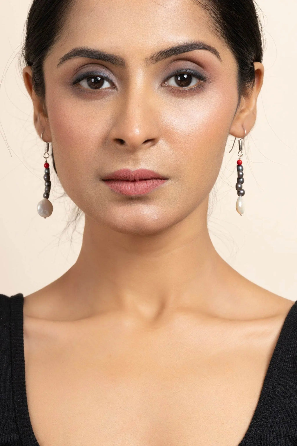 Handmade White Coin Pearl, Black Pearl & Red Semi Precious Coral Earrings for All Occasions - Lookandadorn.com