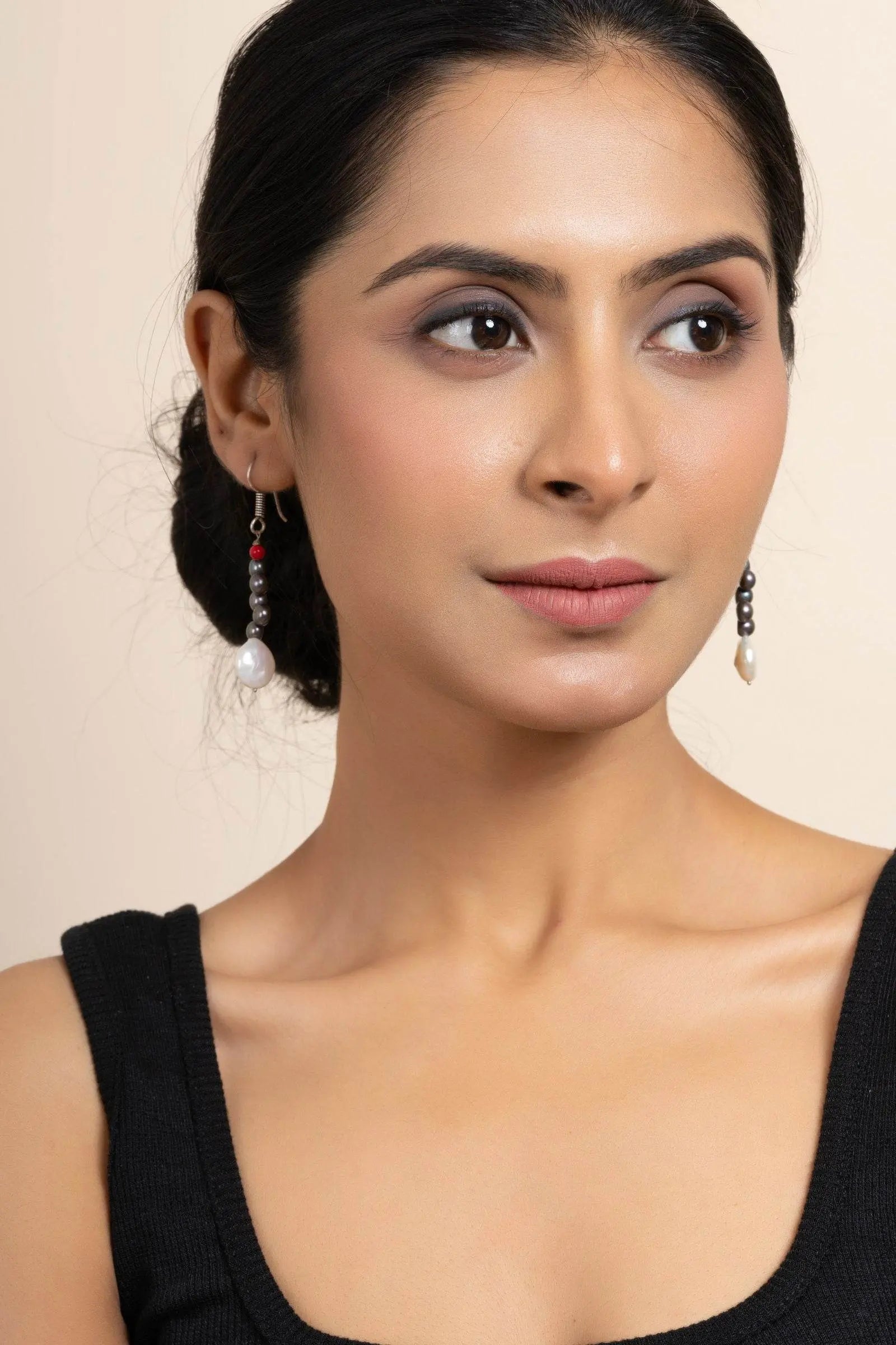 Handmade White Coin Pearl, Black Pearl & Red Semi Precious Coral Earrings for All Occasions - Lookandadorn.com