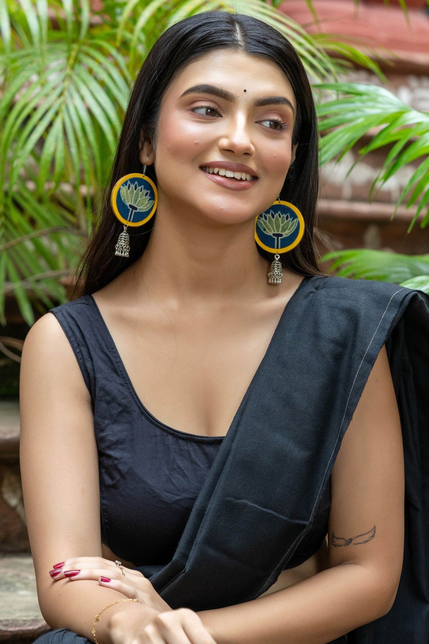 Handmade Fabric with German Silver Jhumka Earrings in Vibrant Yellow, Blue, Green - Unique Artisan Design - Lookandadorn.com