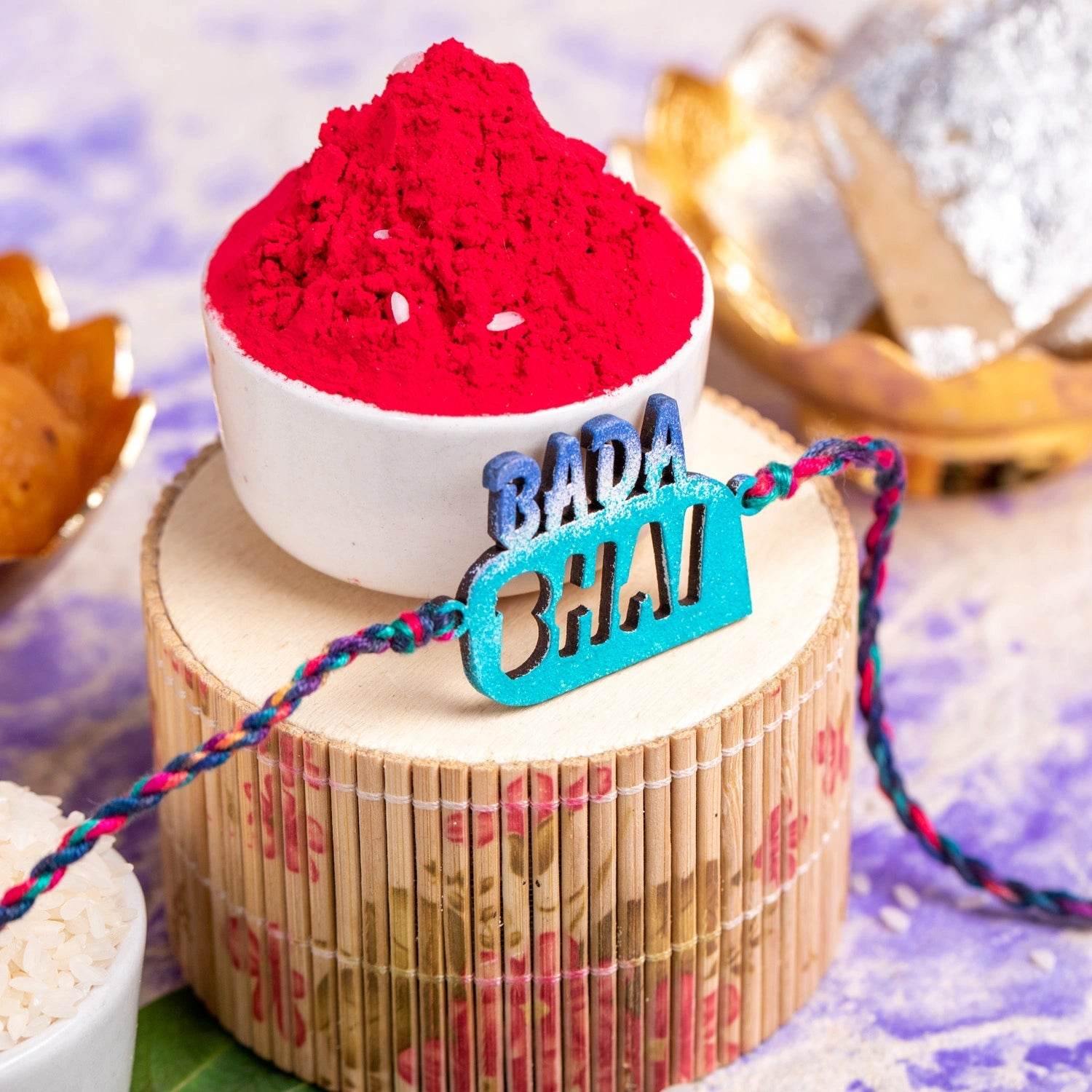 Handpainted Bada Bhai Designer Rakhi With Roli & Chawal - Unique Handmade Gift For Elder Brother - Lookandadorn.com