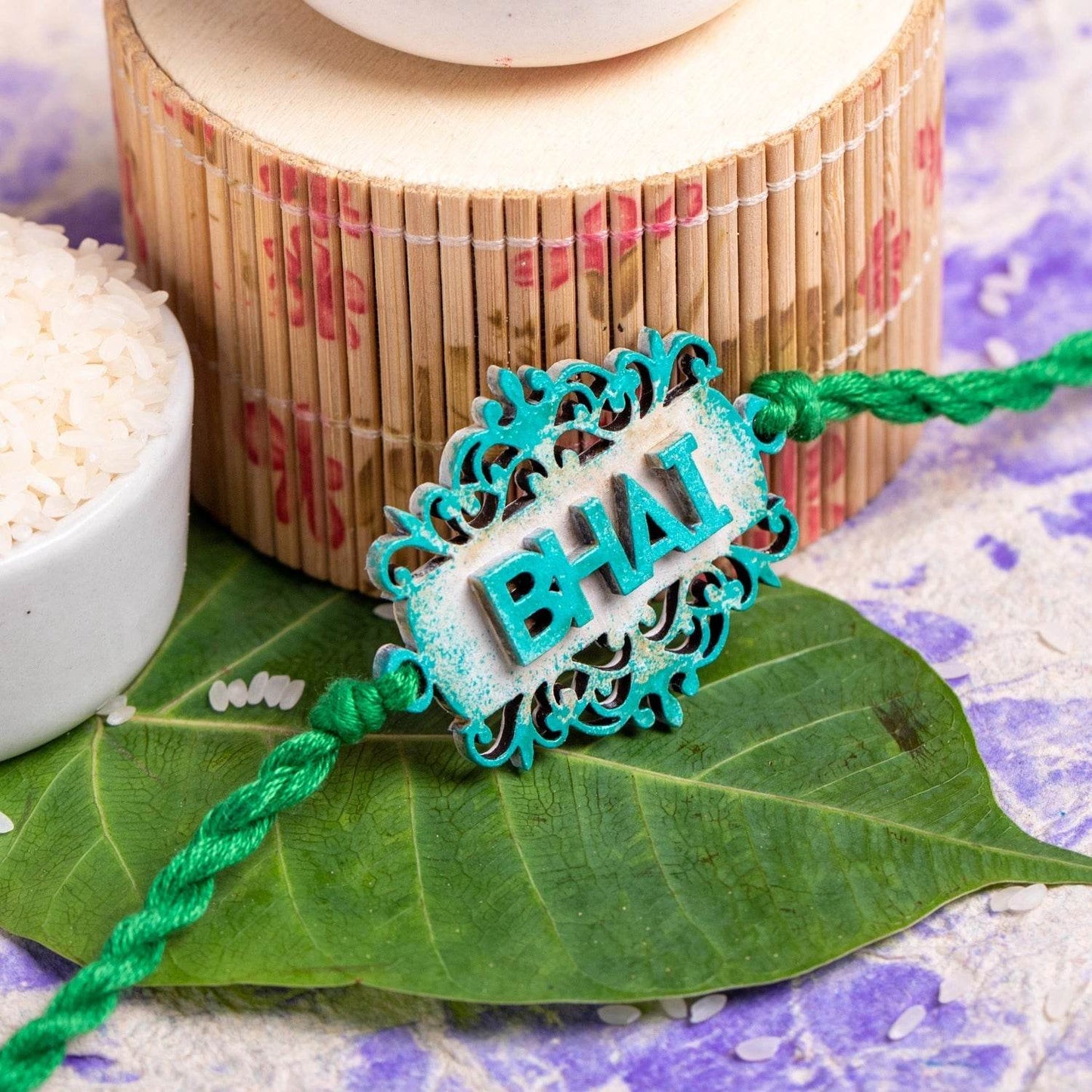 Handpainted Designer Bhai Rakhi Set with Roli And Chawal - Handmade Unique Rakhi for Brother - Lookandadorn.com