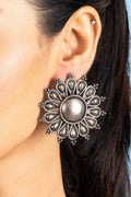 German Silver Jumbo Floral Stud Earrings with Oxidized Finish for Everyday Elegance - Lookandadorn.com