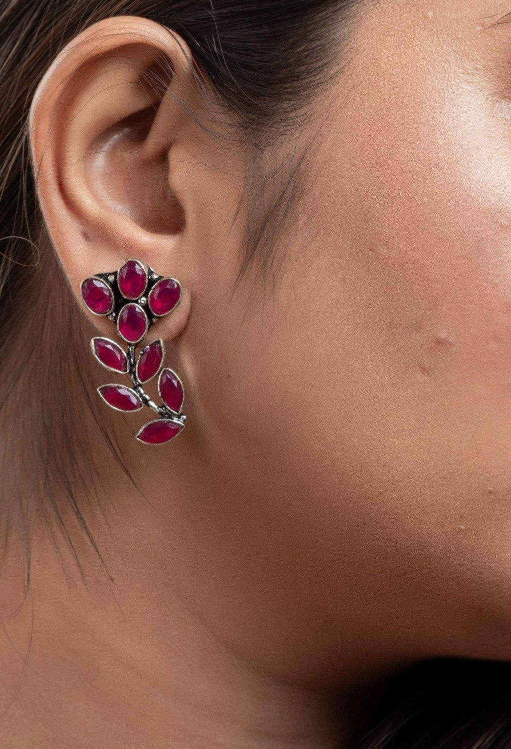 Maroon Cubic Zirconia Stud Earrings - Elegant Non-Allergic Jewelry for All Occasions - Lookandadorn.com