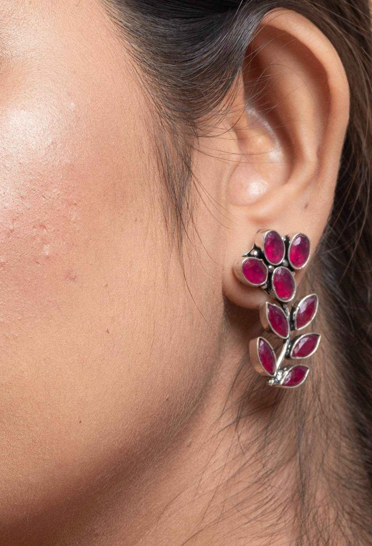 Maroon Cubic Zirconia Stud Earrings - Elegant Non-Allergic Jewelry for All Occasions - Lookandadorn.com
