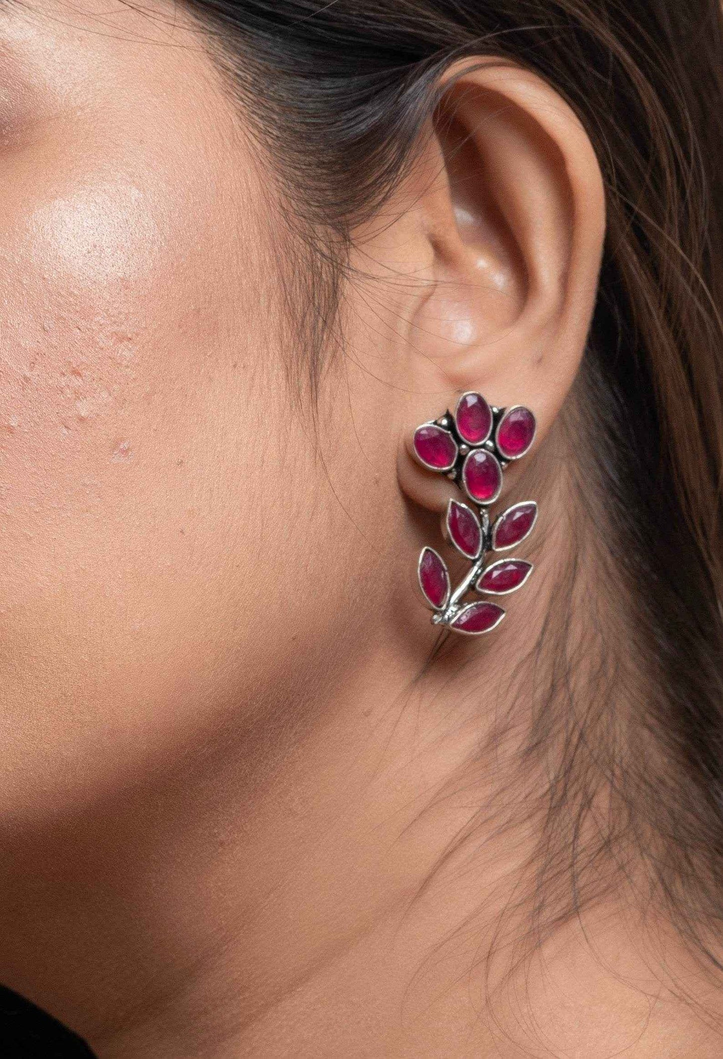 Maroon Cubic Zirconia Stud Earrings - Elegant Non-Allergic Jewelry for All Occasions - Lookandadorn.com