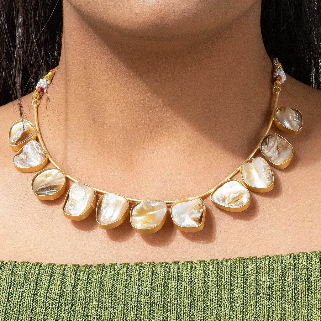 Mother Of Pearl Brass Choker Necklace Jewelry Sets - Unique Jewelry For Women - Lookandadorn.com