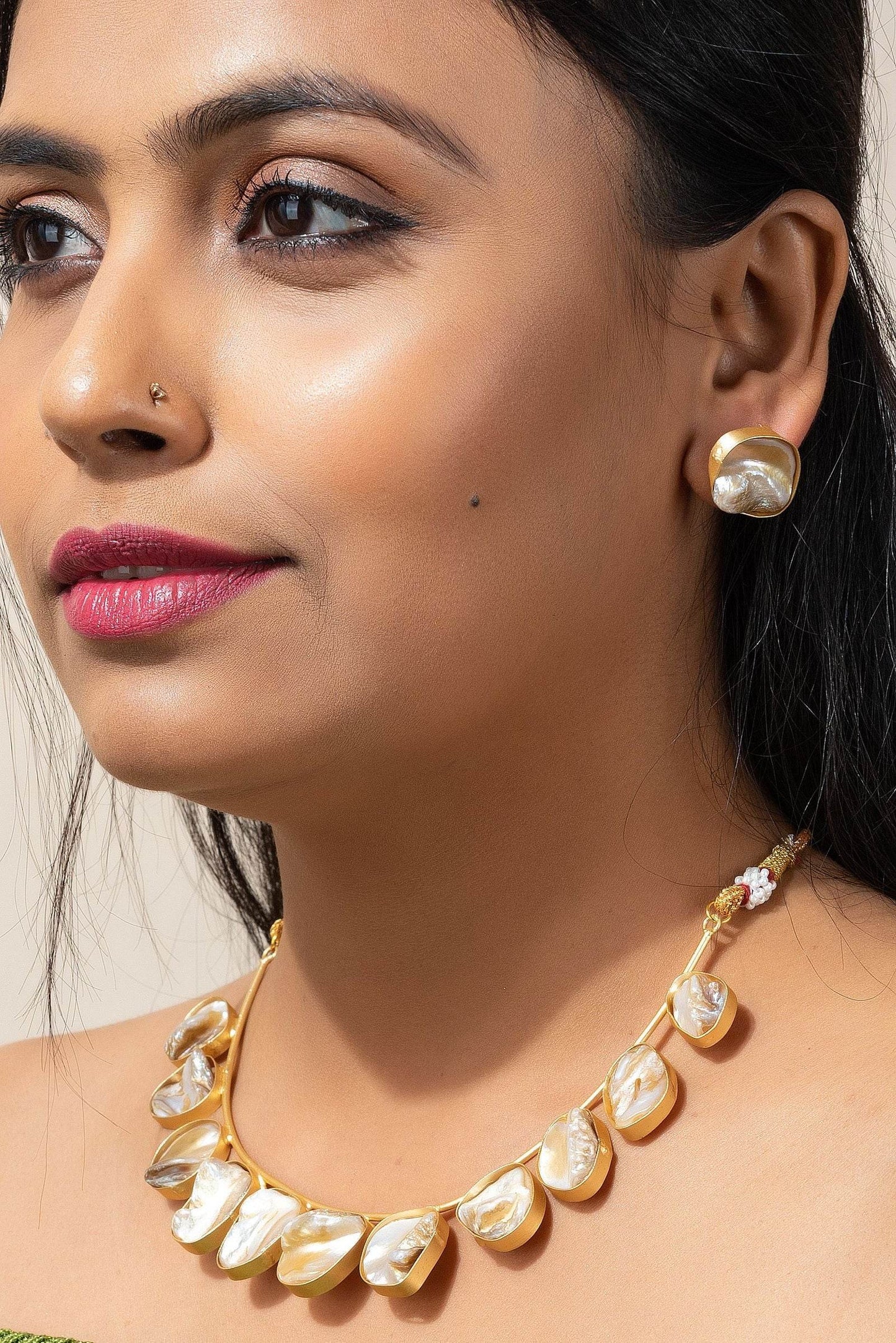 Mother Of Pearl Brass Choker Necklace Jewelry Sets - Unique Jewelry For Women - Lookandadorn.com