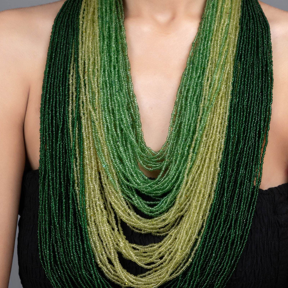 Multi-Layered Czech Bead Statement Necklace in 5 Shades of Green for Women and Girls - Lookandadorn.com