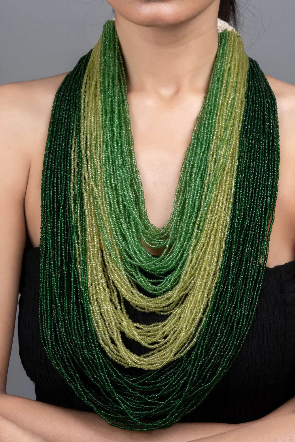 Multi-Layered Czech Bead Statement Necklace in 5 Shades of Green for Women and Girls - Lookandadorn.com