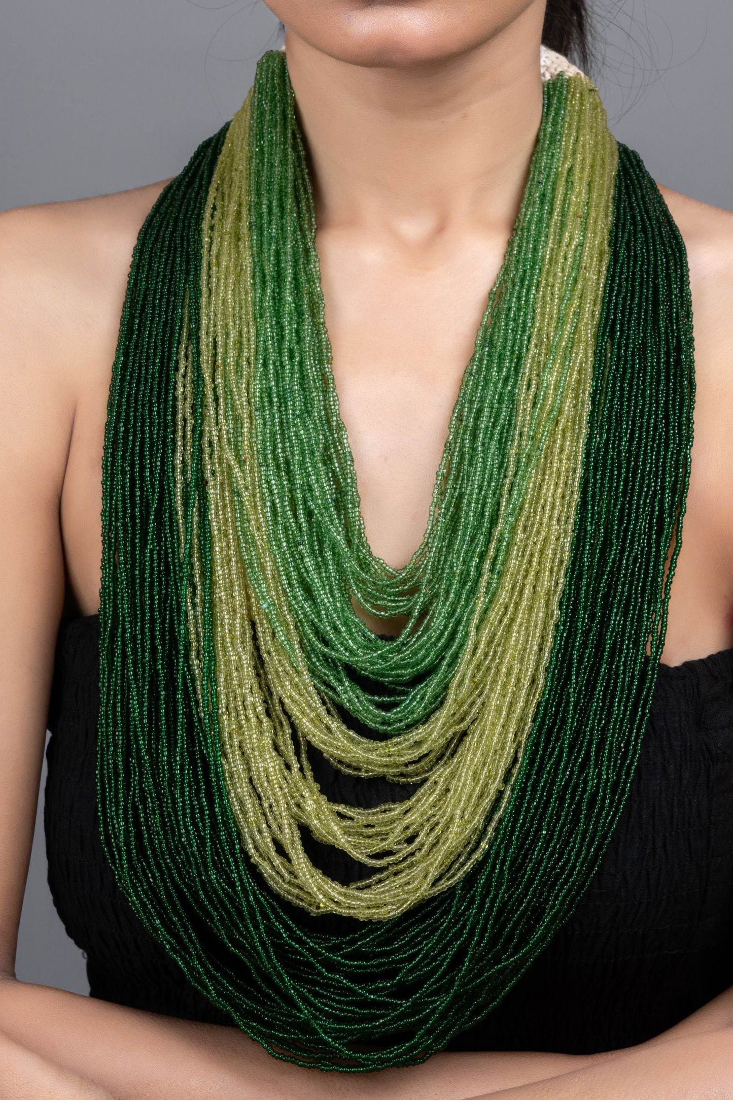 Multi-Layered Czech Bead Statement Necklace in 5 Shades of Green for Women and Girls - Lookandadorn.com