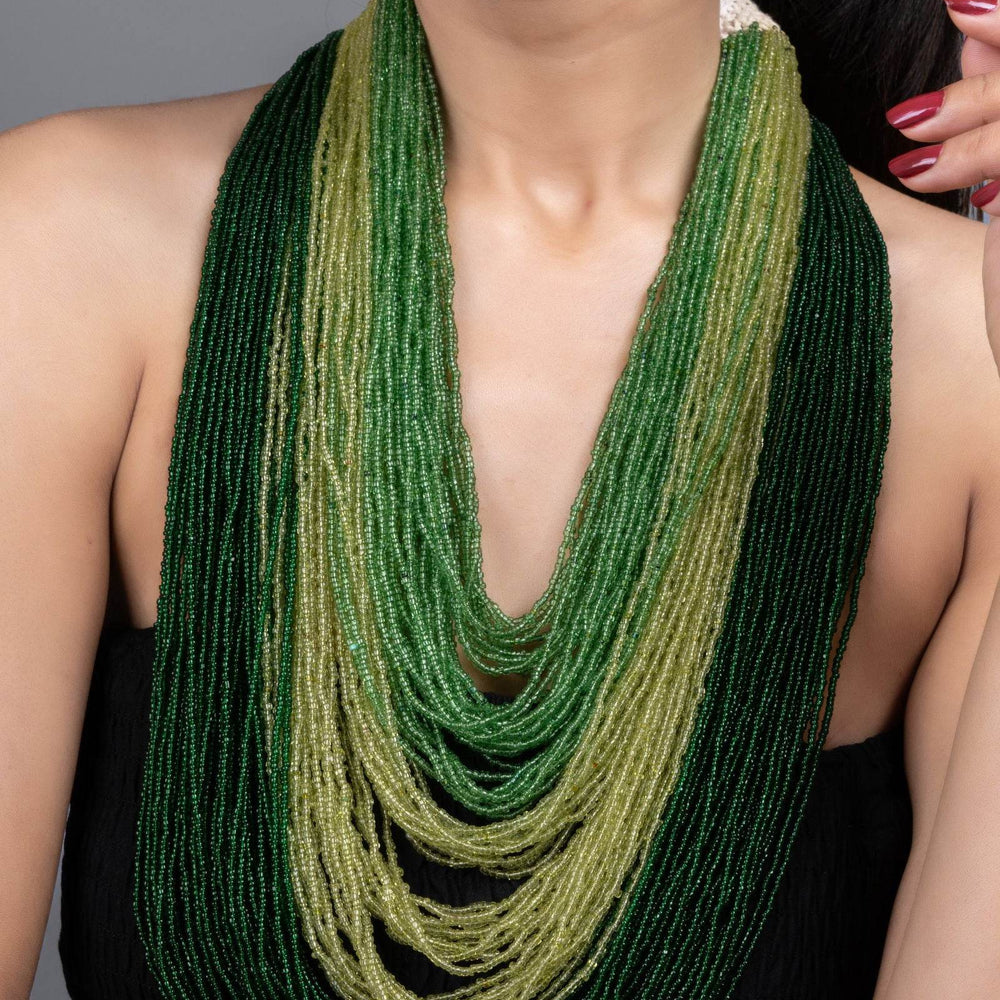 Multi-Layered Czech Bead Statement Necklace in 5 Shades of Green for Women and Girls - Lookandadorn.com