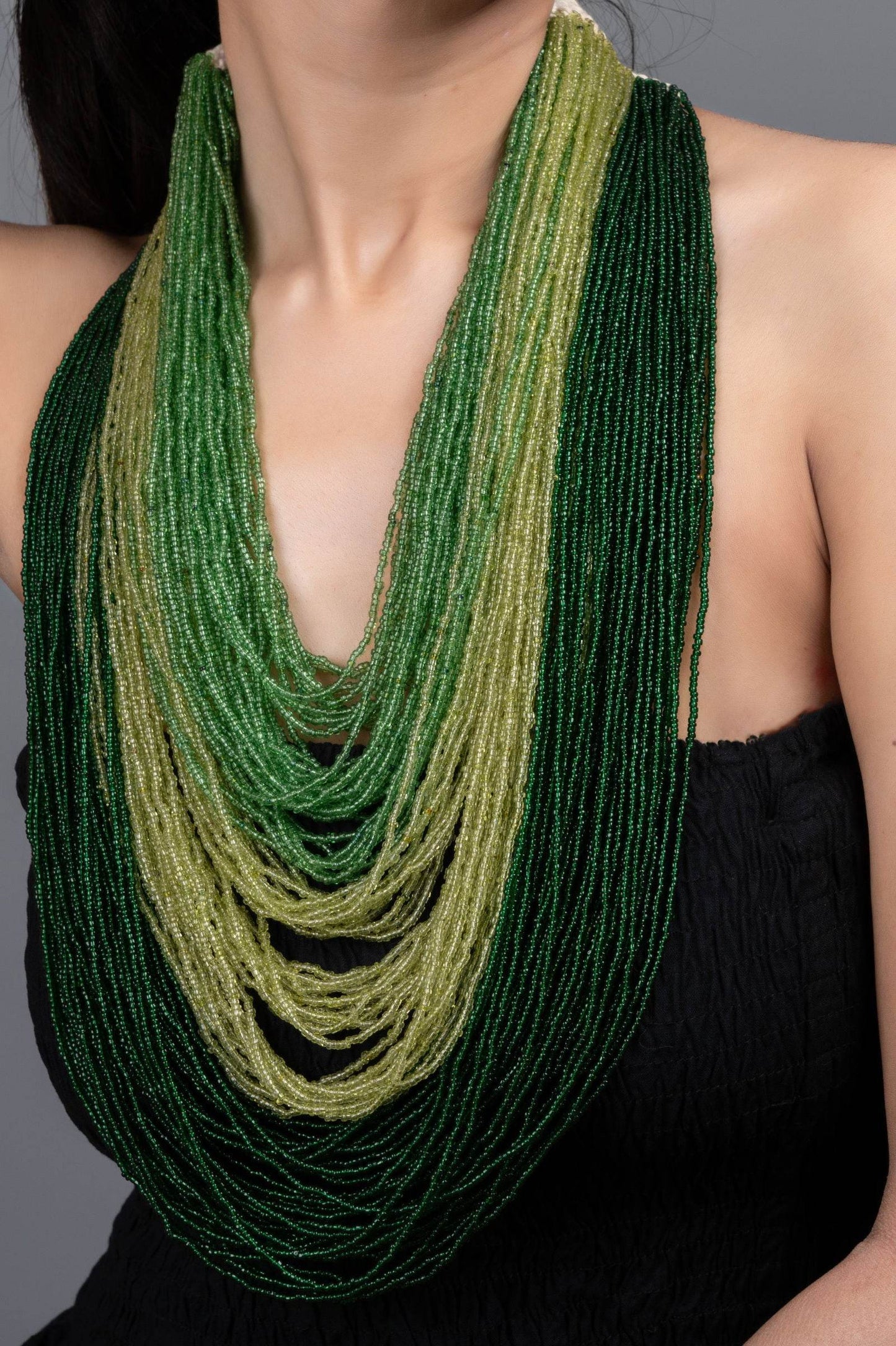 Multi-Layered Czech Bead Statement Necklace in 5 Shades of Green for Women and Girls - Lookandadorn.com