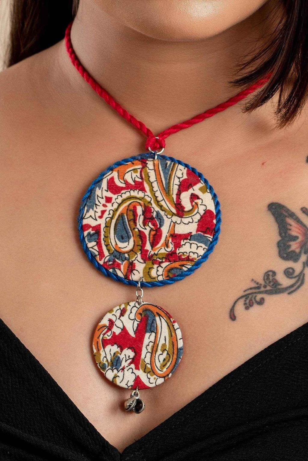 Multicolor Kalamkari Necklace - Handcrafted Cotton Fabric Jewelry for Women, Unique & Lightweight - Lookandadorn.com