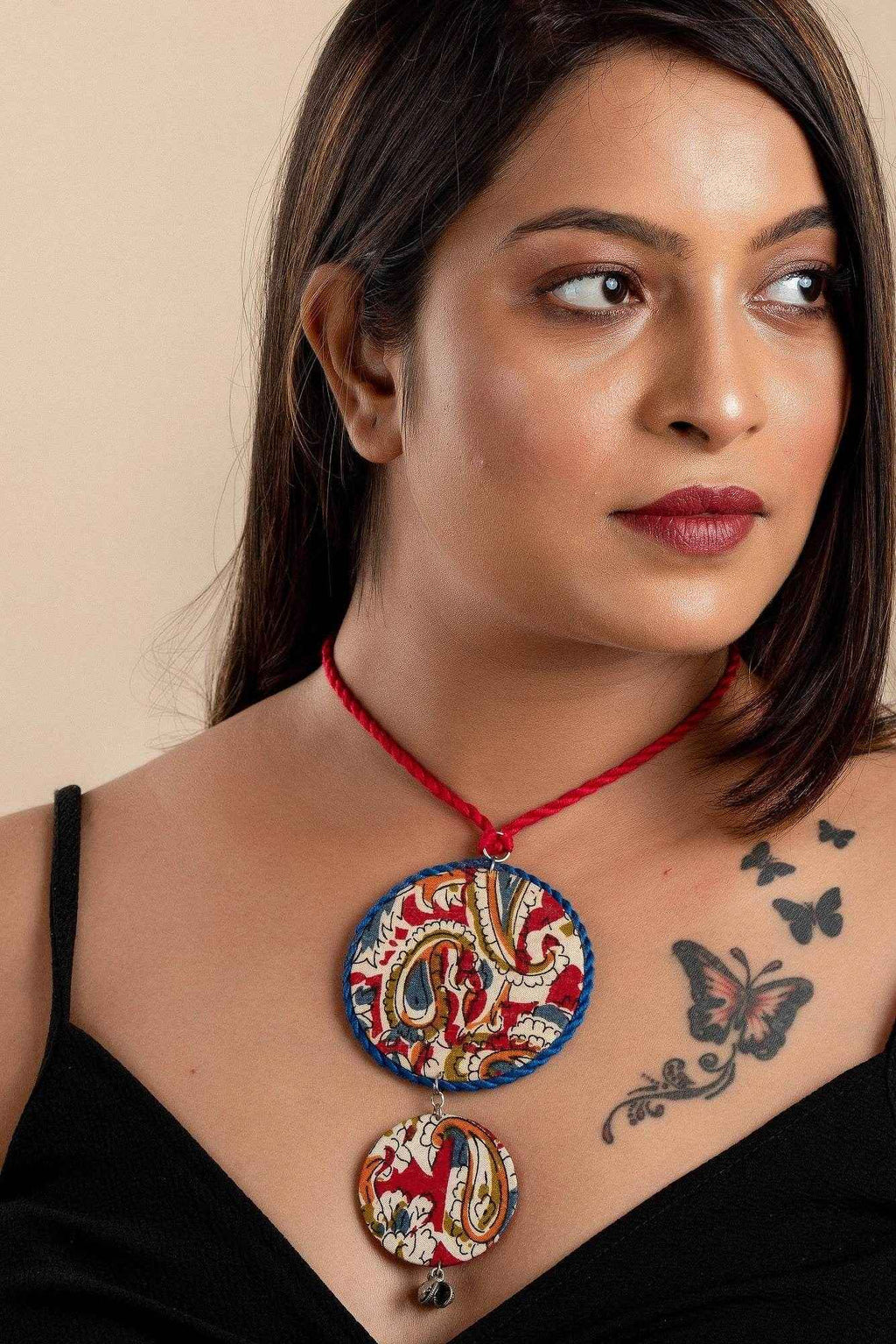 Multicolor Kalamkari Necklace - Handcrafted Cotton Fabric Jewelry for Women, Unique & Lightweight - Lookandadorn.com
