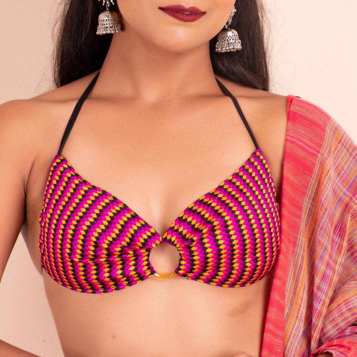 Multicolor Backless Halter Neck Bikini Blouse for Women, Designer Fabric, Non-Padded - Lookandadorn.com