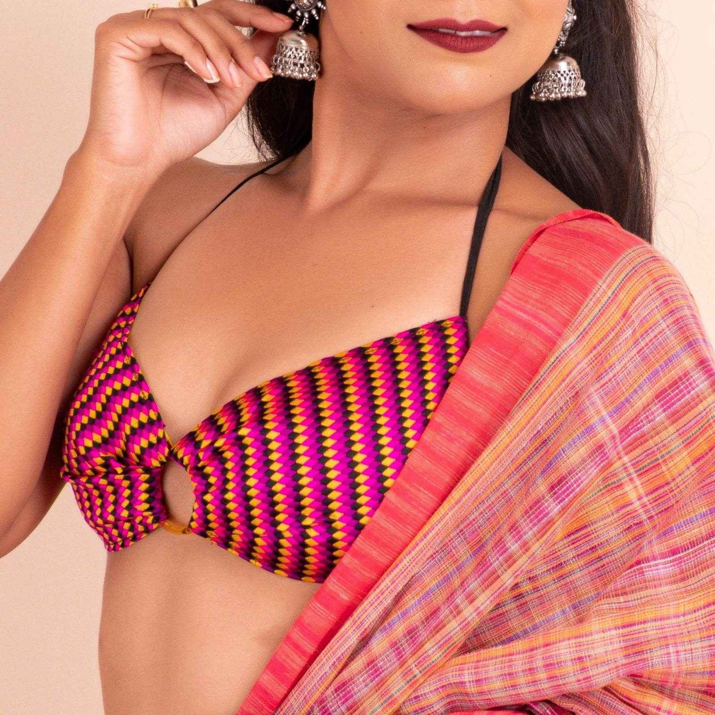 Multicolor Backless Halter Neck Bikini Blouse for Women, Designer Fabric, Non-Padded - Lookandadorn.com